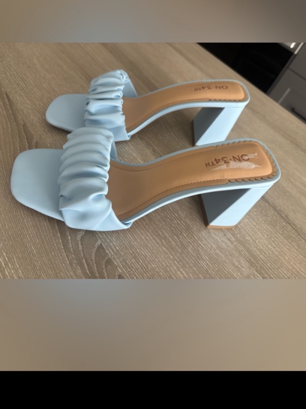 On 34th Light Blue Ruched Strap Block Heel Sandals- NEW